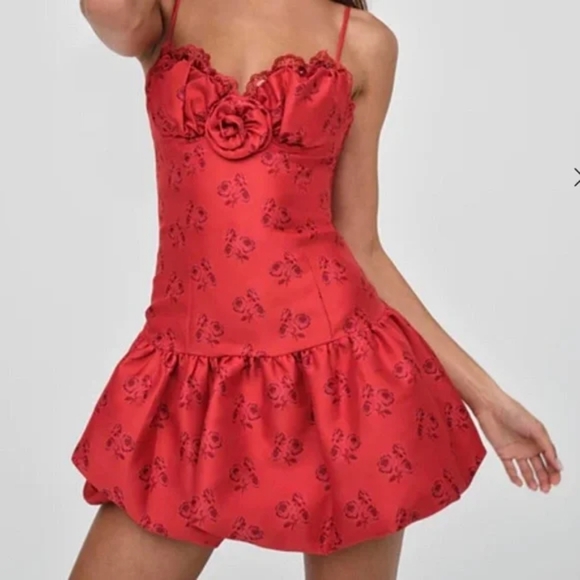 For Love And Lemons Other - Elegant Red Lace Trimmed Nightgown